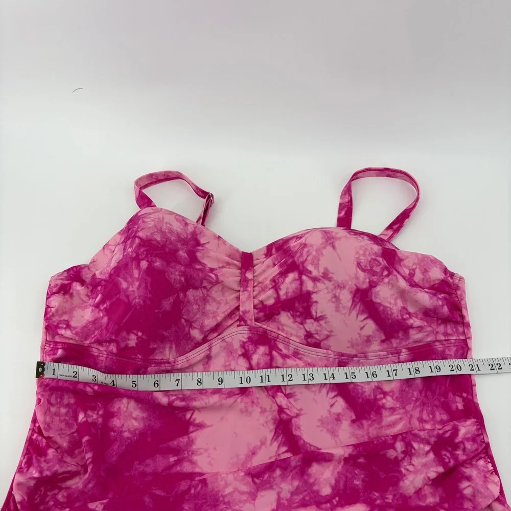 Denim & Co Beach Womens 26W Pink Tie Dye Swim Dress Ruched Sweetheart One Piece